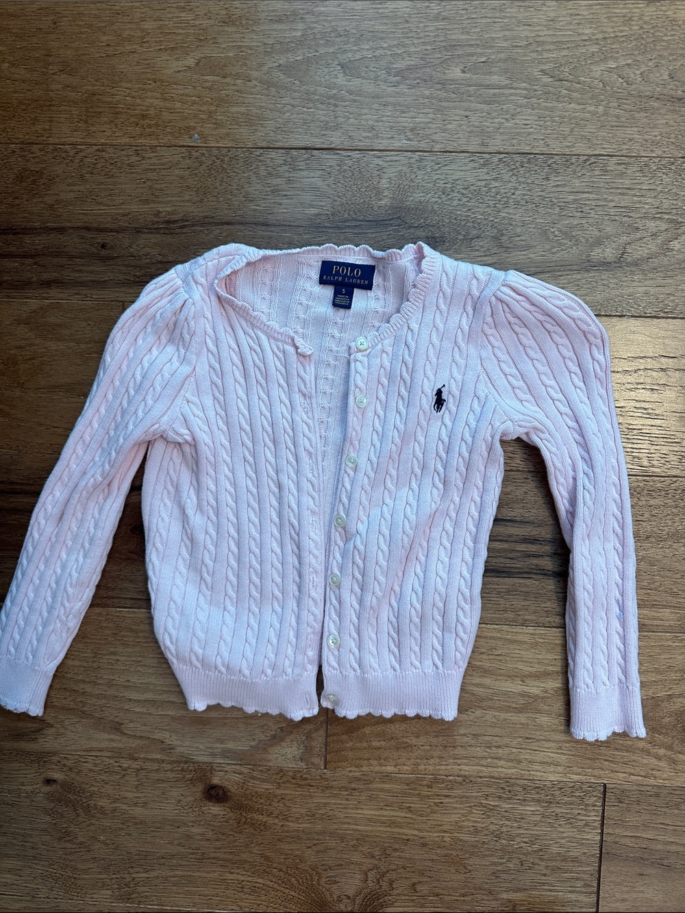 Polo by Ralph Lauren Light Pink Cable Knit Button-Front Cardigan